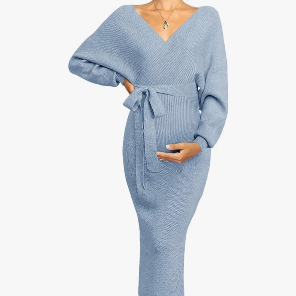 Elegant Blue Long Sleeve Maternity Dress
